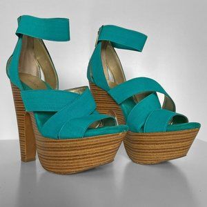 Bakers Turquoise Platform Sandal Heels
